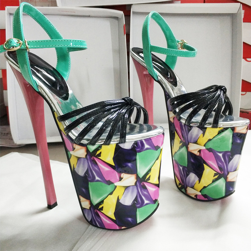 22cm Metal Super High Heels Sandals Women Platform Strap Summer wer High-Heeled Unisex Party Dance Shoes New Large Size 50 ba03 -Heeled