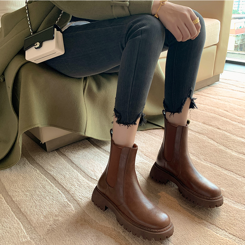 2024 New Autumn Short Round Toe Platform Shoes platform Heel Shoe for Women Side Zipper Motorcycle Boots 3c58