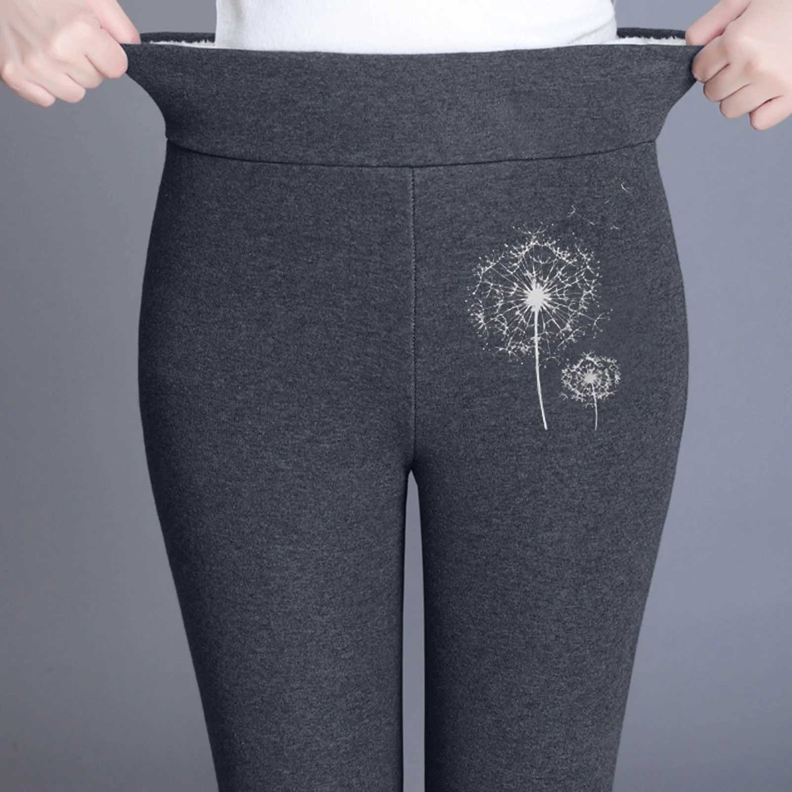 WomenS Autumn Winter Solid Color Flower Prints Workout Home Warm Elastic Waist Plush Trousers Pants Leggings 2025 Casual WearX240914
