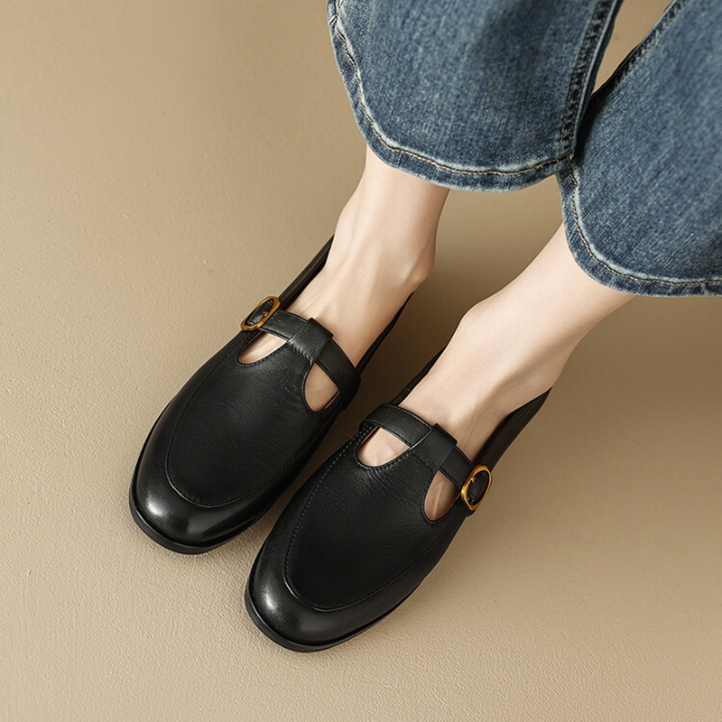 NEW Spring Women Pumps Genuine Leather Shoes for Women Round Toe Chunky Heel Shoes Retro Low Heel Mary Janes Retro Brown Shoes