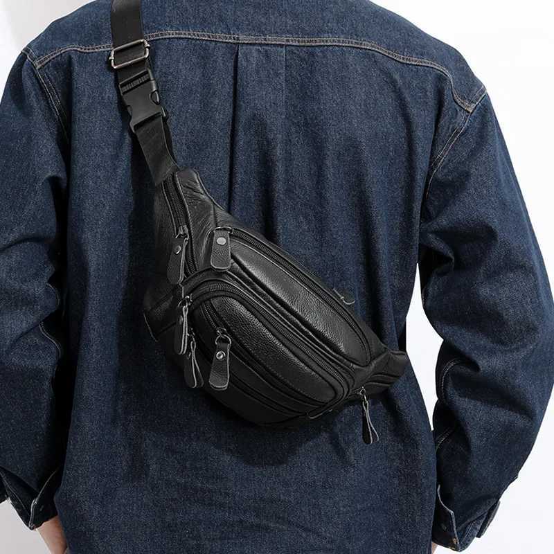 Fashionable mens leather phone bag mens leather messenger bag mens travel waist bag Z250407