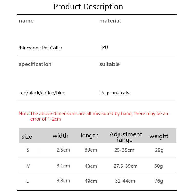 Leather Dog Collars Adjustable Multicolor Pet Collars with Shiny Rhinestones & Metal Fasteners Durable Pet Collar for Cats & Dog