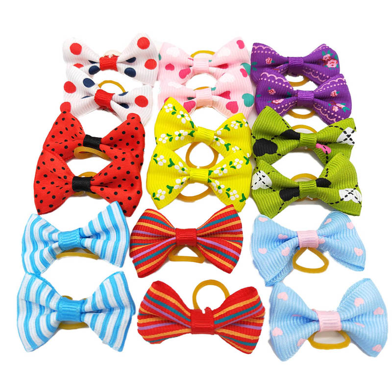 20Pcs Handmade Cute Dog Headdress Rubber Band Dog Hair Decoration Bows Cat Head Flowers Puppy Grooming Supplies Pet Accessories