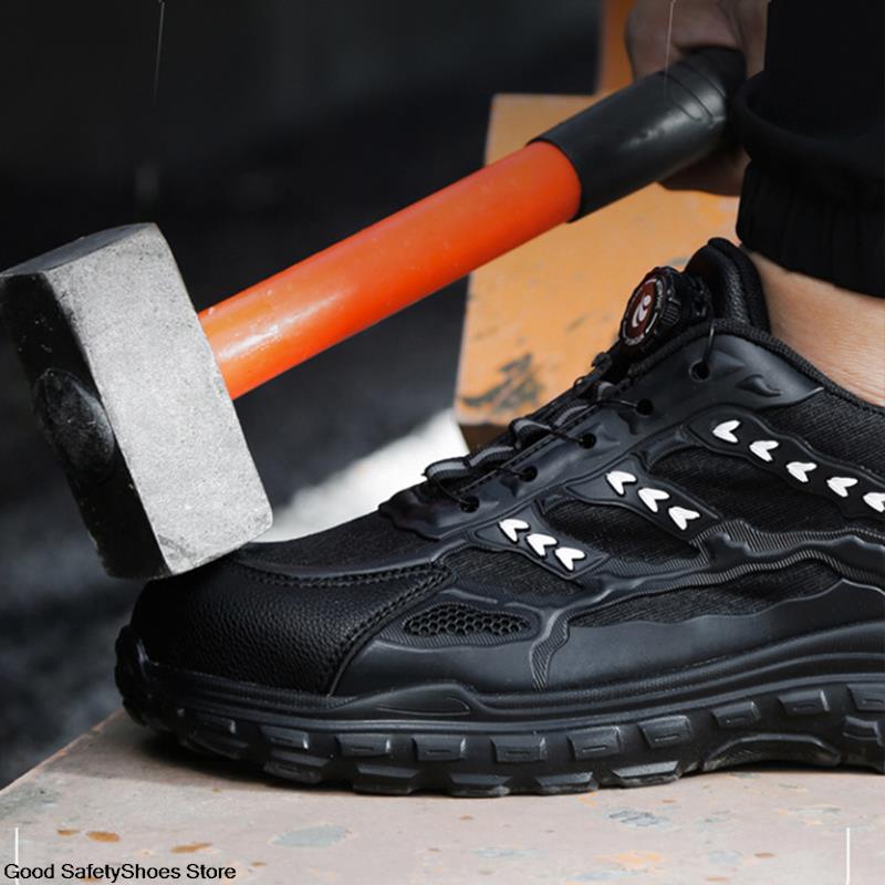 Breathable Black Lightweight Men For Work Women Steel Toe Shoes Puncture-Proof Safety Sneakers 20d7