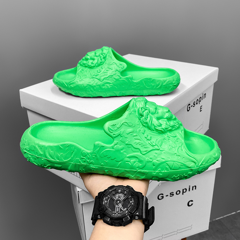 High Quality Men Slippers Design Lion's Head Sides Outdoor Sandals Beach Men Casual Shoes Men Flip-flops Men's Indoor Slippers