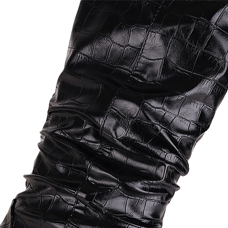 Western Brand Cowboy for Women Winter Shoes Square Heels Quality Knee High Boots Female Snake Leather Large Size 48 b57d