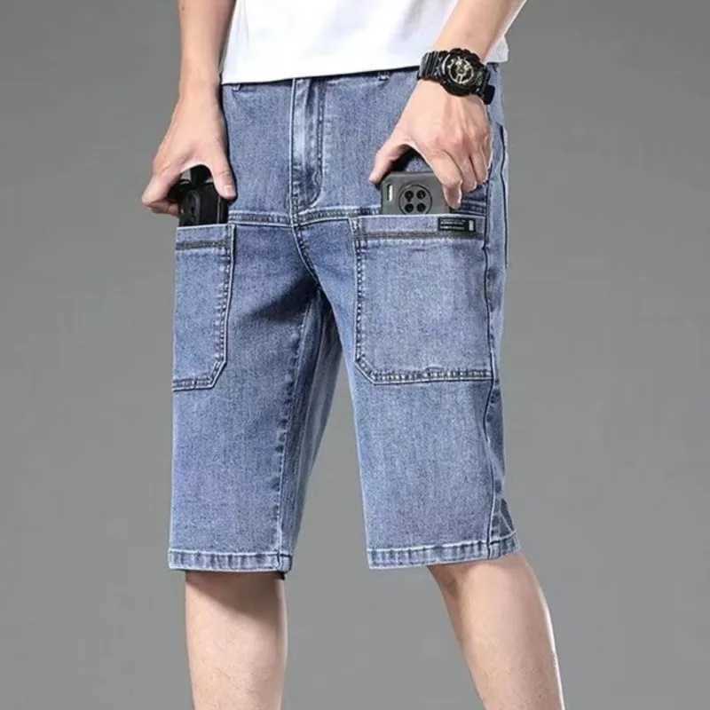 New Design Fashion multi-pocket Thin Denim Shorts Jeans mens Straight Stretch Bermuda Jeans Casual Shorts Pant Dropship BrandX240914
