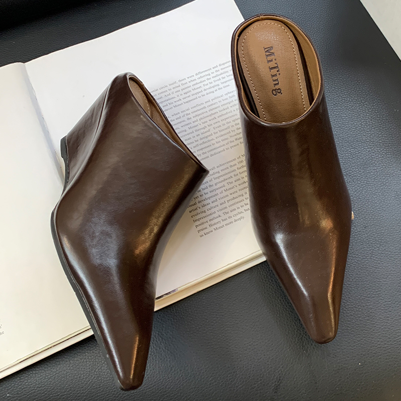 Footwear New Wedges Slides For Women 2024 Fashion Pointed Toe Ladies High Heels Pumps Slippers Shoes Female Mules 8fca