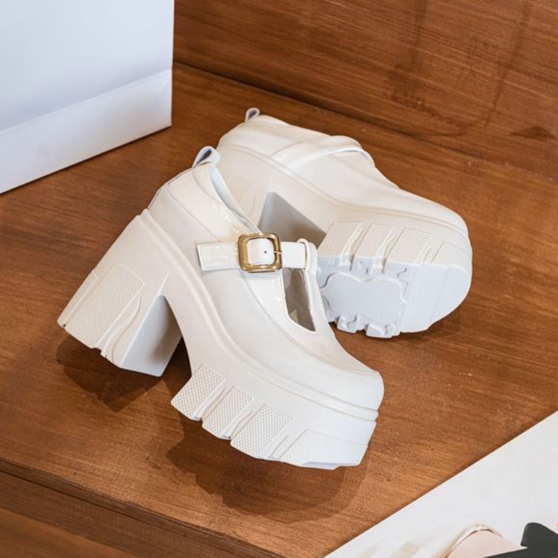 2024 New Cowhide Leather Shoes Muffin Bottom Princess Increase Sweet Student Shoes Mary Jane Thick Heels Thick Soles Pumps