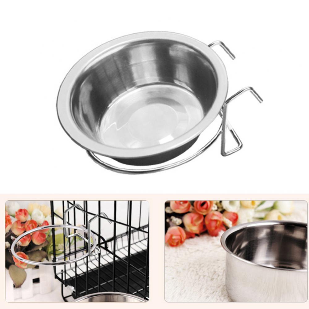 Metal Dog Pet Bowl Cage Crate Non Slip Hanging Food Dish Water Feeder with Hook