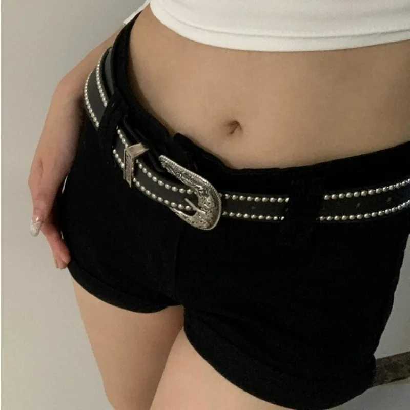 Vintage Women Rivet Belt Y2k Women Retro Hip Hop Punk Belts Luxury Belt Double Row Hole Strap Casual Jeans Female Waist Belt MenX240914