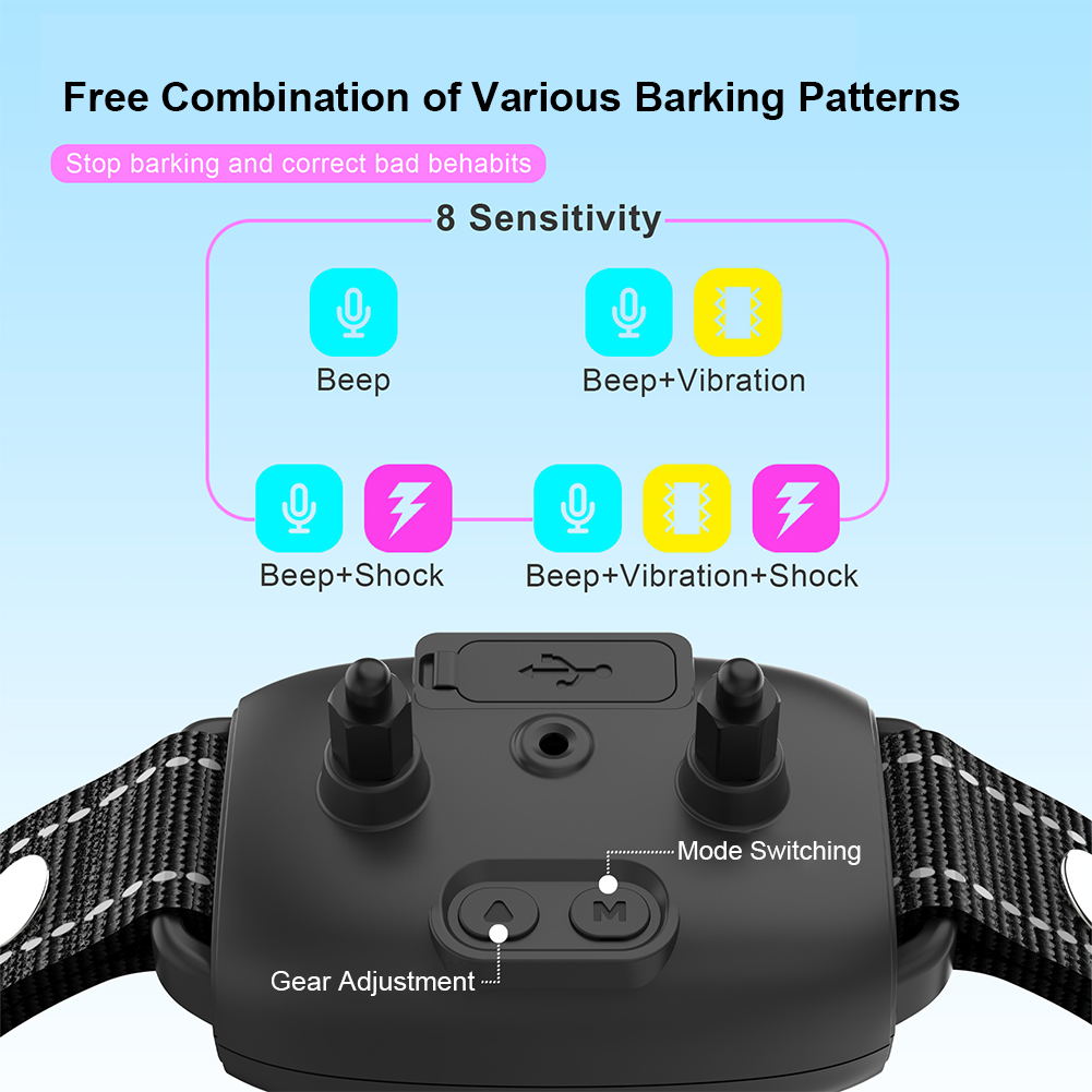 Anti Bark Training Collar For Dog Antiladridos Barking Type-C Rechargeable Dog Trainer Electric Shock Vibration Buzzer Waterproo