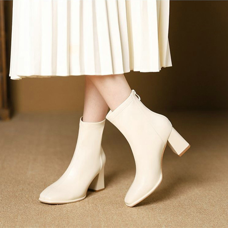 New 2024 Women's High Square Back Zipper Ankle Autumn Single Boot Chunky Heel Boots c033 s