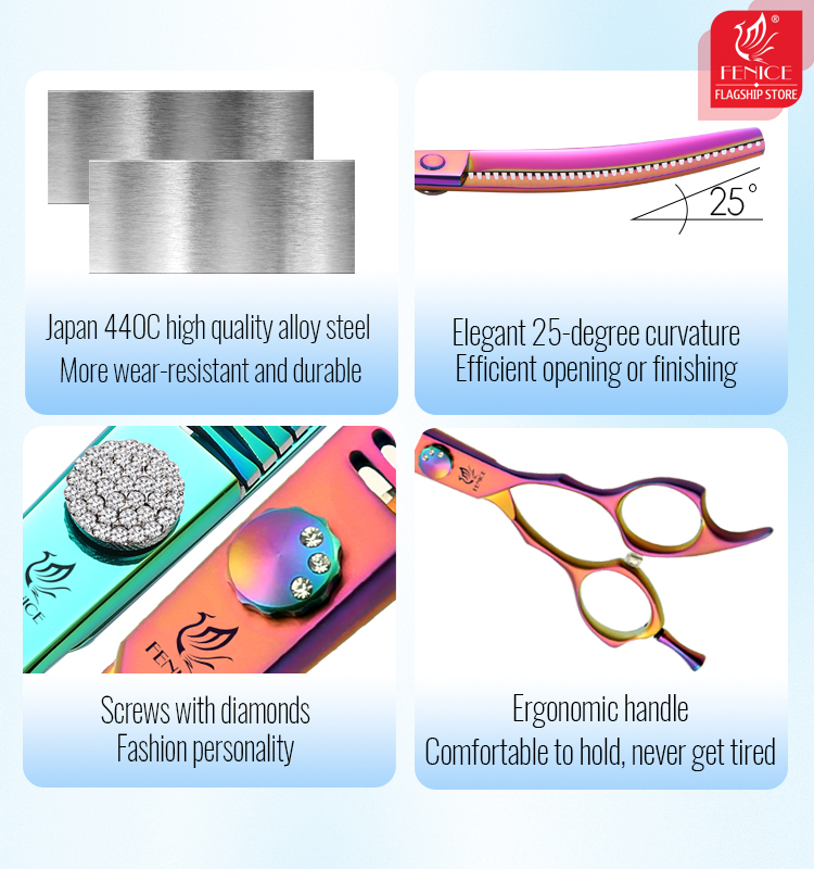 Fenice Dog Scissors JP440C 7/7.25 Inch Professional Pet Grooming Straight Curved Chunker Thinner Shear Grooming for Dogs 애견미용가위