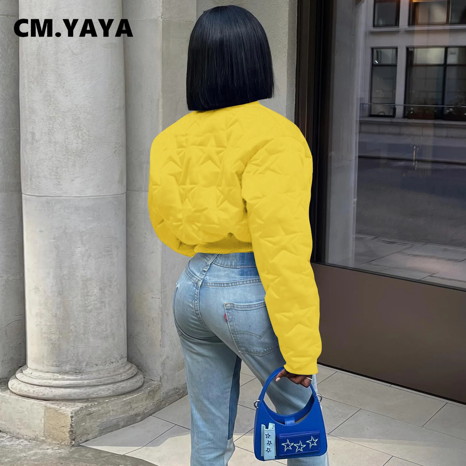 CM.YAYA Women Long Sleeve Star Zipper Fly Baseball Style Parkas Jackets Autumn Winter Keep Warm Outcoats Jacket 240914