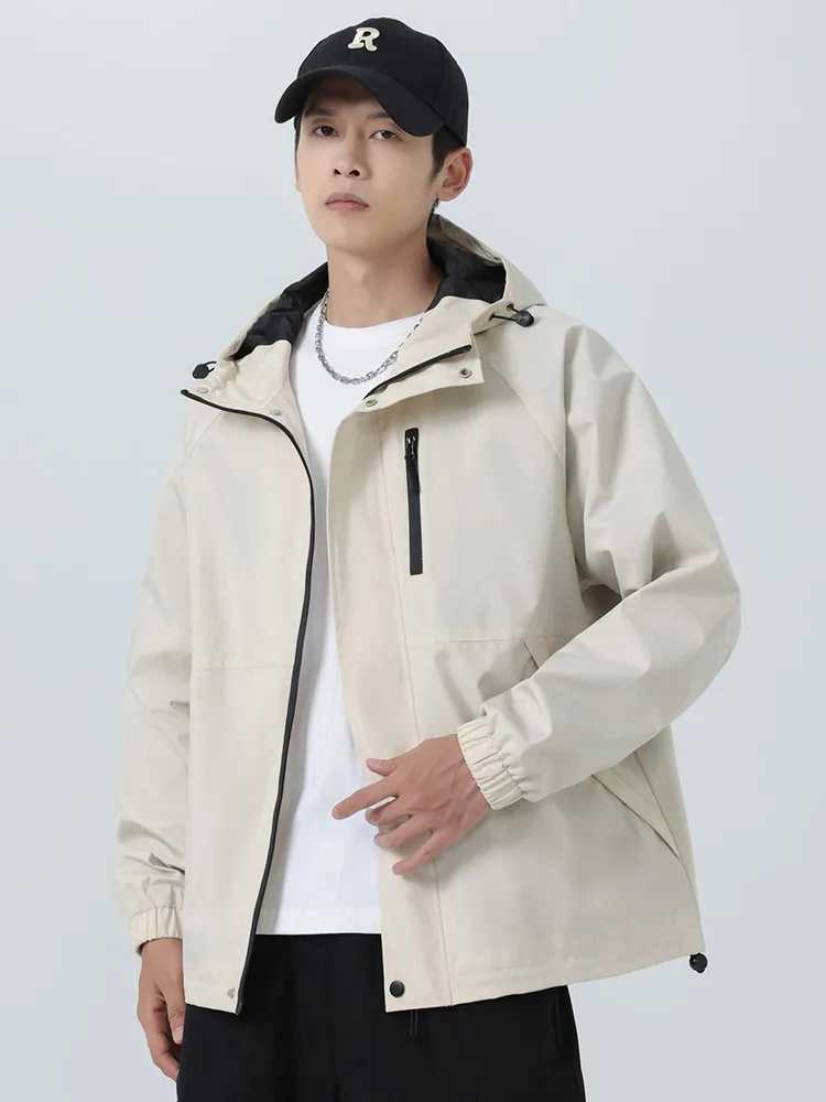 2024 Autumn New Mens Casual Jacket Korean Fashion Outdoor Waterproof Hooded Winbreaker Loose Jacket Plus Size 6XL 7XL 8XL W240914