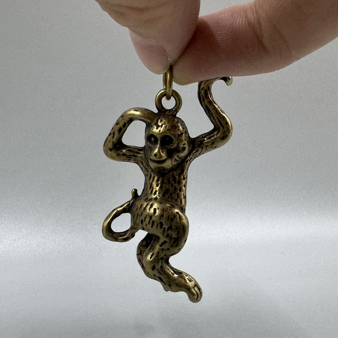 Collection Chinese Bronze Brass Zodiac Animal Likable Monkey Pingan Pendant