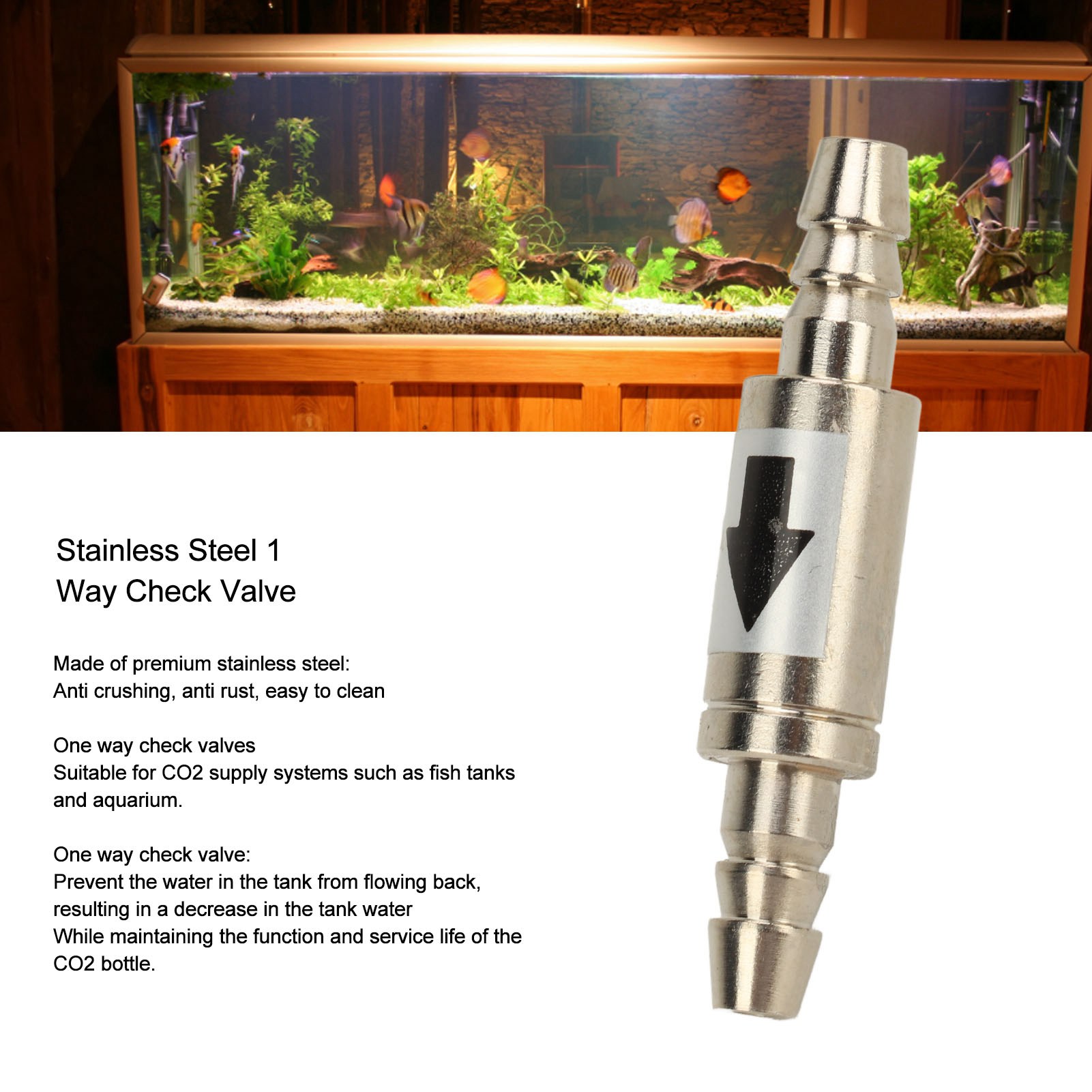 Stainless Steel CO2 Check Valve, 1 Way, Fish Tank, Aquarium Zone Generators, 5Pcs
