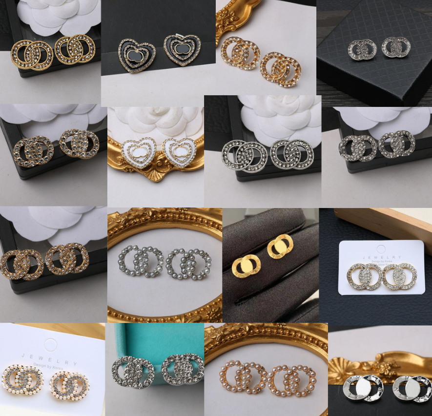 Fashion Letters Stud Designer Earrings for Woman 925 Silver Geometry Round Crystal Rhinestone Pearl Earring Wedding Party Designers Jewerlry