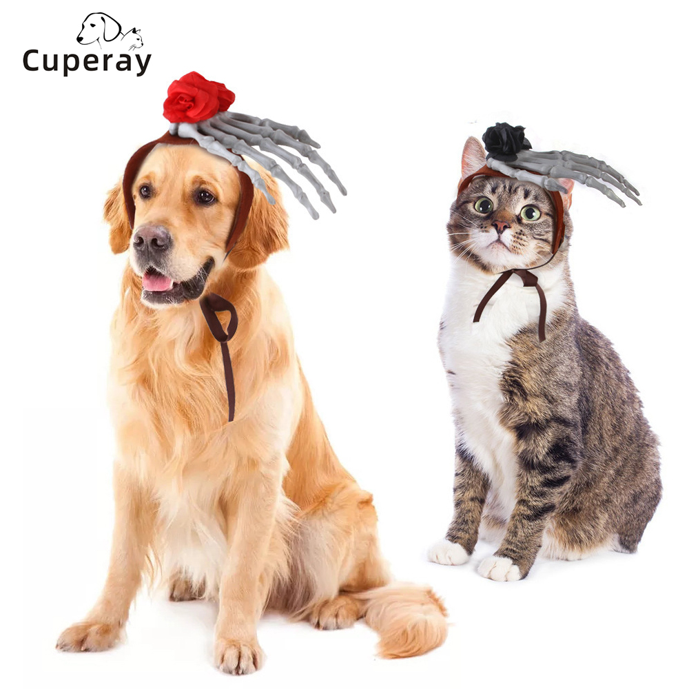 Halloween Pet Headdress Bone Hand Funny Flower Cat and Dog Decoration Teddy Cat Dress Up Daily Funny Headgear Supplies for Cats