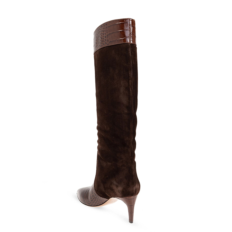 JOZHAMTA Size 32-43 Knee High Boots For Women Real Leather Stitched Stiletto High Heels Pull On Sexy Pointy Toe Long Tall Boots