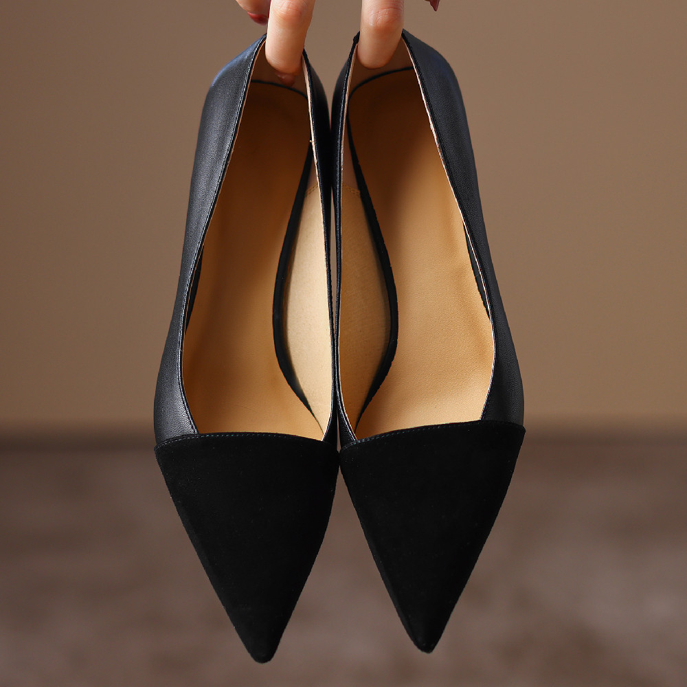 Women's Genuine Leather Patchwork Thin hot High Heel Pumps: Elegant Pointed-Toe Slip-On Dress Shoes for Ladies in 2024