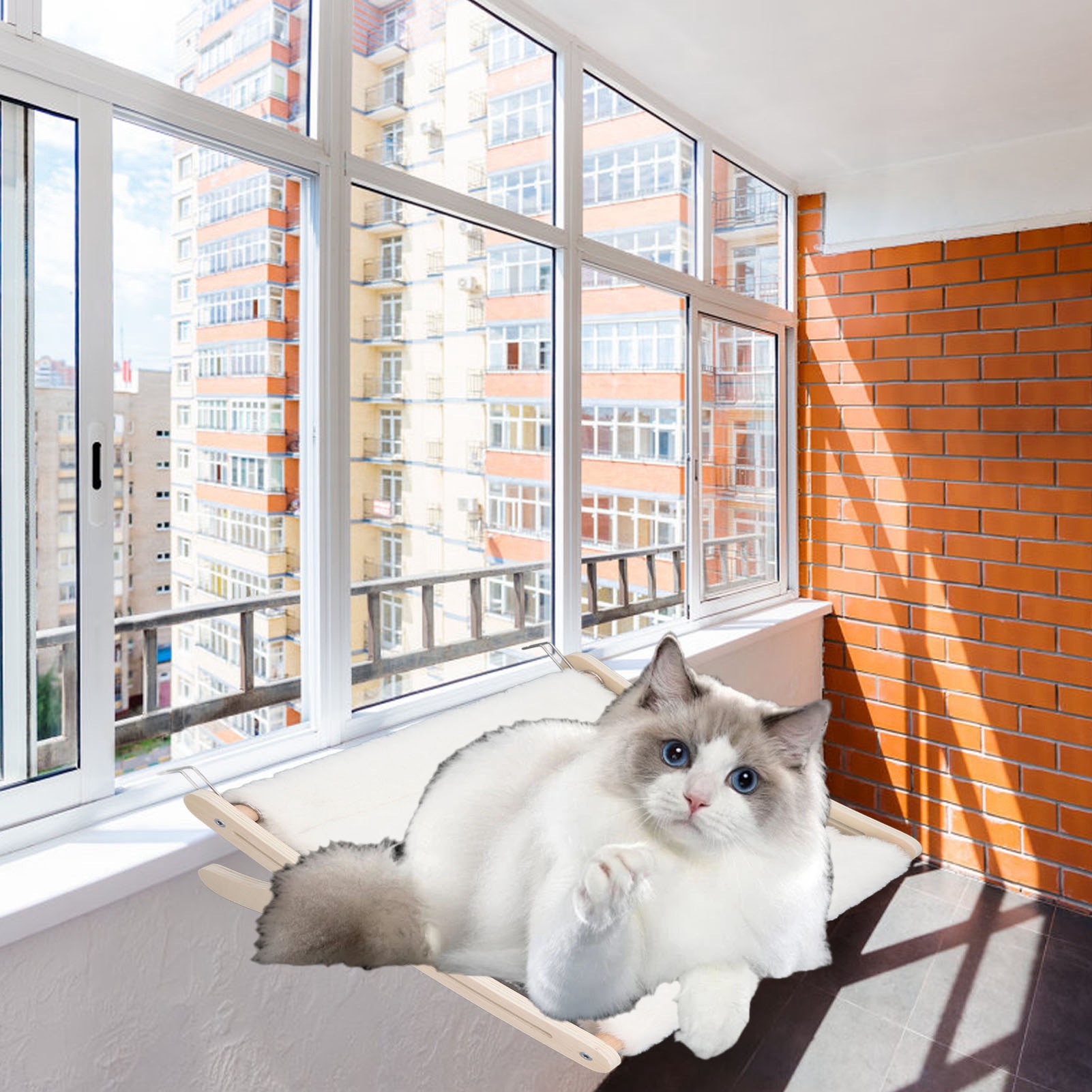 Cat Window Sill Hammock Space Saving Hook And Loop Fastener Stable Structure Cat Window Hammock Bed For Balcony Bedside