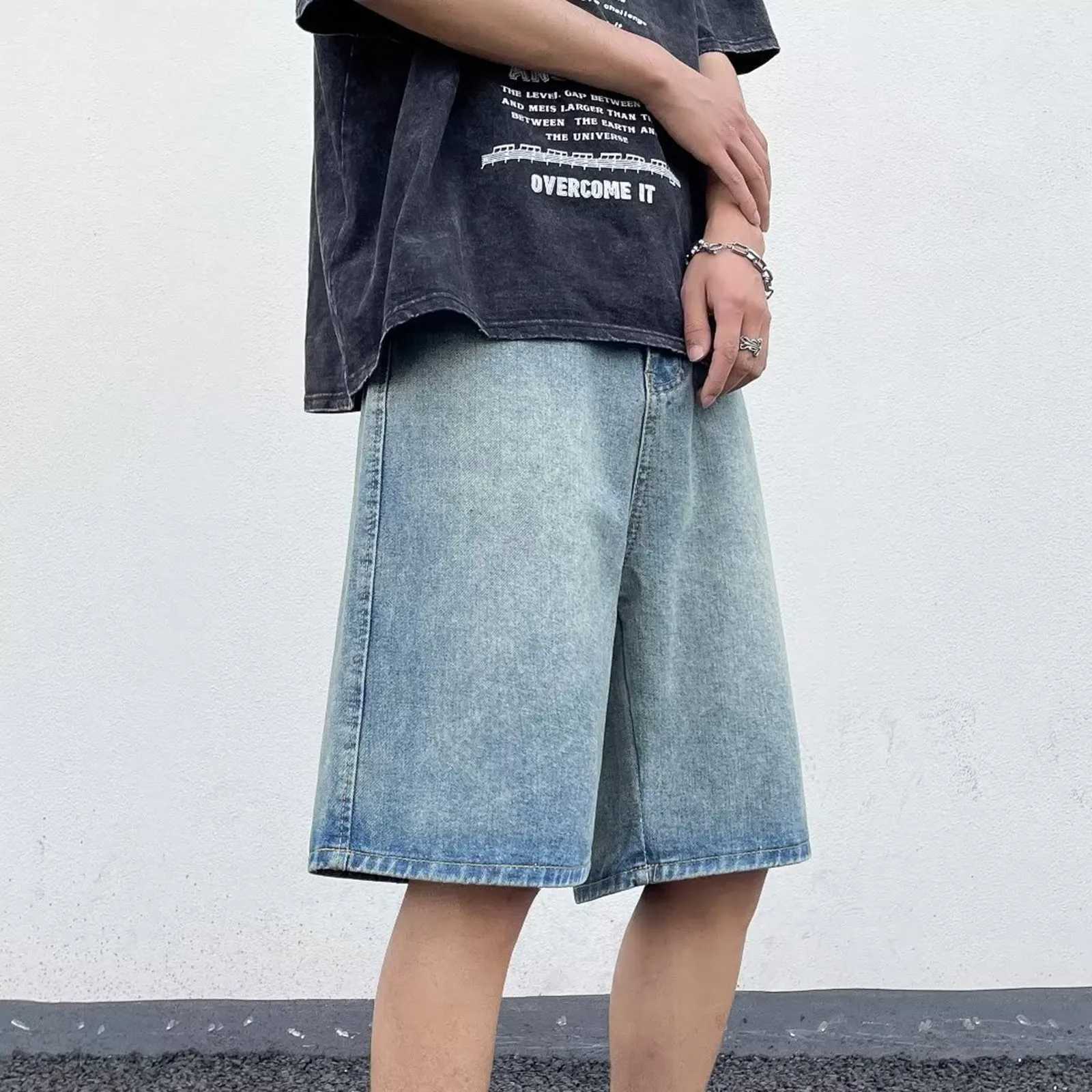 New Mens Summer Fashion Y2k Denim Shorts Teenager Boys Hip Hop Vintage Streetwear Baggy High Waist Jeans Shorts X240914