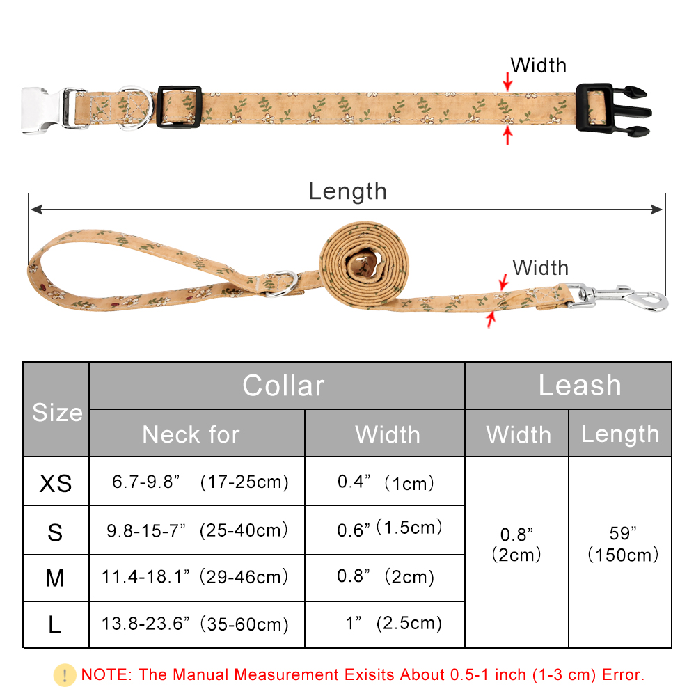Adjustable Small Floral Pattern Pet Collar Dog Collar Leash Set Soft and Comfortable for Small Medium Large Dogs Cat Accessories