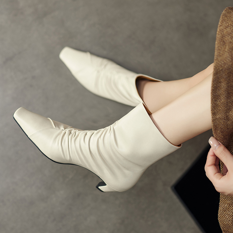 2024 Autumn Winter Women Boot Fashion Solid Pointed Toe Short Ladies Shoes High Heel Ankle Pleated Modern Boots b0bd
