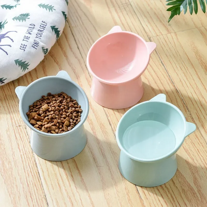 Pet Dog Cat Water Bowl with Raised Stand High Foot Food Feeder 45° Neck Protector Cervical Vertebra for Pet Products Feeding Cup