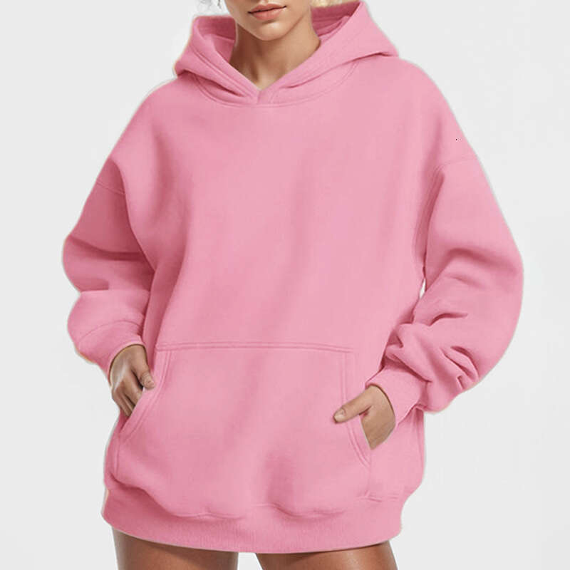 2024 autumn new women's clothing temperament commuting solid color loose pocket fashion casual hooded sweatshirt for women