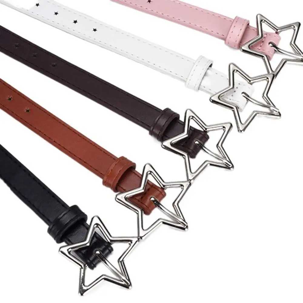 PU Leather Five-point Star Waistband Elegant Heart Metal Buckle Star Belt Thin Waistbands Women Waist Belt Pants DecorX240914