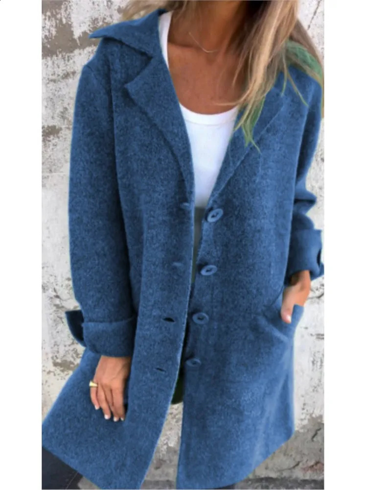 Trendy Women Overcoat Autumn Winter Warm Coats Trench Coat Long Style Pure Color Singlebreasted Elegant Jacket Outerwears 240905