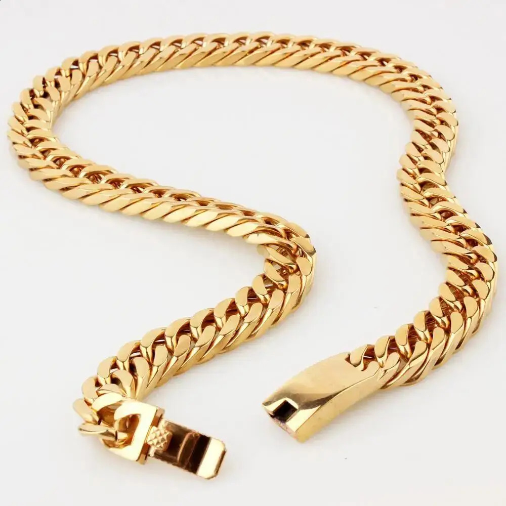 Granny Chic 15mm 740 inch Gold Sturdy 316L Stainless Steel Jewelry Curled Cuban Chain Necklace Mens 240912