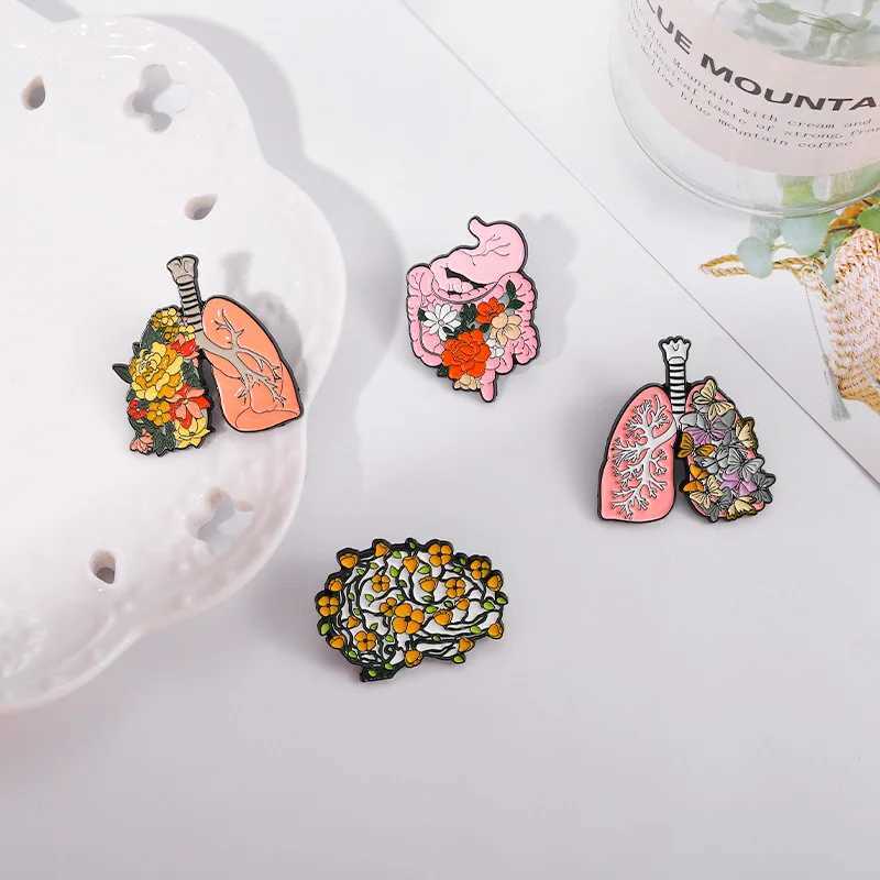 New Floral Medical Organs Brooches For Women Men Metal Brain Lung Heart Chest Badges Coat Lapel Pins Doctor Nurse Jewelry GiftsX240914