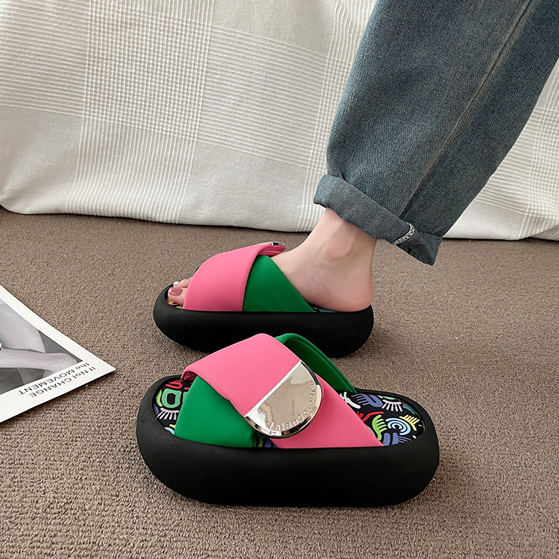Slippers Female Heels Platform Summer Clogs Woman Slides 2024 High Flat Massage Beach Rome PU Cross-tied Graffiti Shoes Ho 58e7 3e8