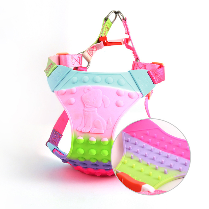 Rainbow Pet Harness and Leash Set,Vest Style Medium To Large Dogs Harness Comfortable Silicone Waterproof Pet Harness Adjustable