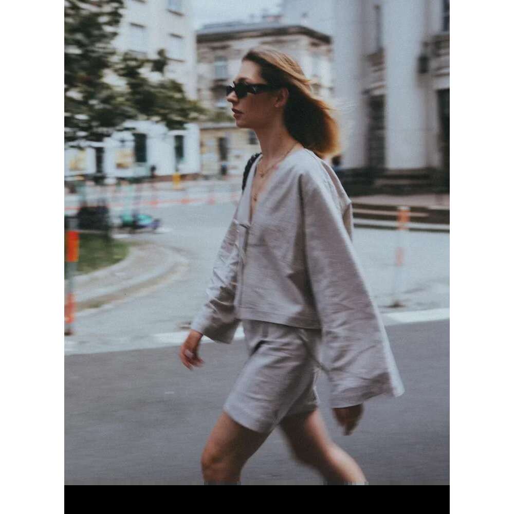 Women Casual V-Neck Lace Up Long Sleeves Tops Chic Loose Solid Women's Skirt Suit 2024 New Commute Fashion Lady Skirts Suits
