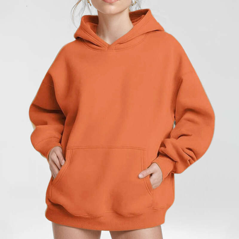 2024 autumn new women's clothing temperament commuting solid color loose pocket fashion casual hooded sweatshirt for women