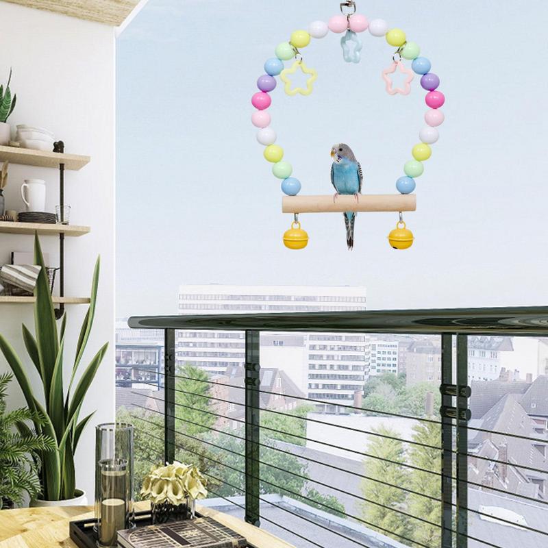 Parrot Swing Toy Birds Perch Hanging Play Stand With Colorful Bell And Beans Birds Lovers Cage Accessories For Bird Supplies