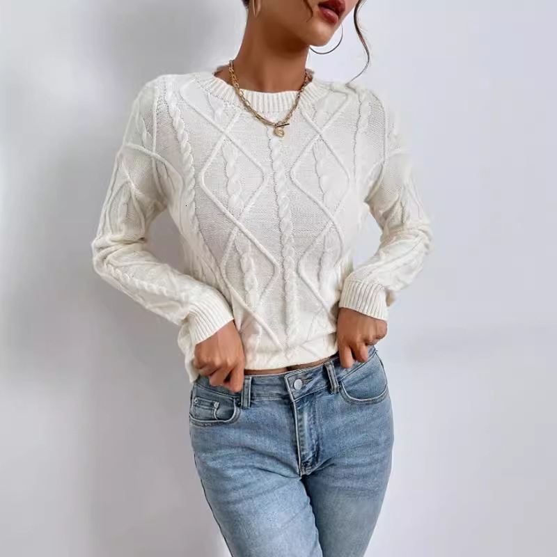 dongdumaoyi Popular autumn and winter round neck long sleeve sweater Fried Dough Twists thread solid color loose versatile knitwear F0914#40