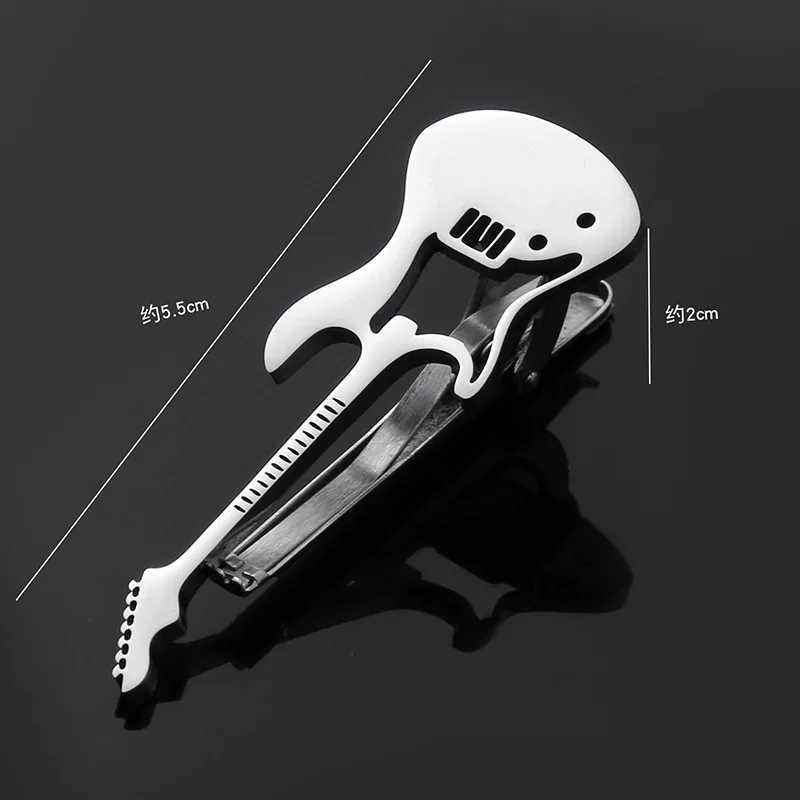 High-grade titanium steel mens personality creative tie clip guitar musical instrument fashion stainless steel light luxury tieX240914