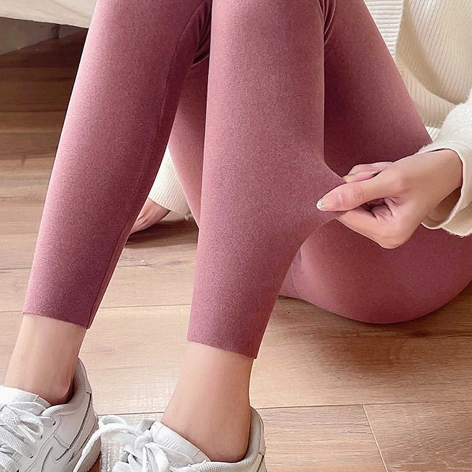 Winter Warm Leggings Solid Color Velvet Leggings For Women High Waist Stretchy Fleece Lined Thermal PantsX240914