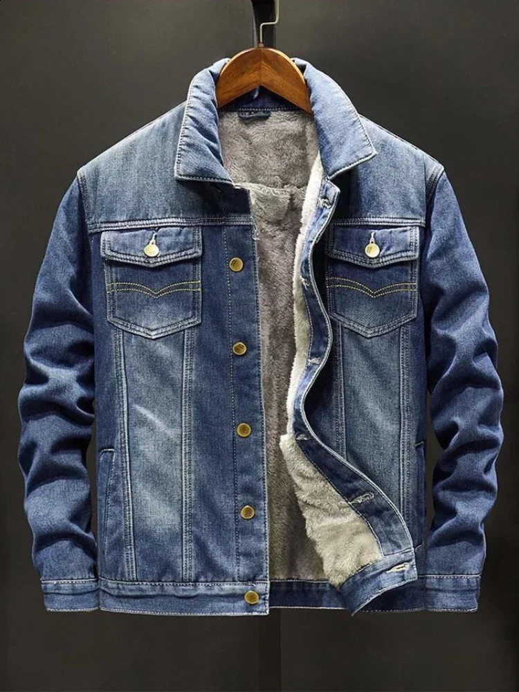 Denim Jackets Man Black Jeans Coat for Men Padded Wool with Sheep Button Padding Warm Size L Korea Joker Outwear Y2k Winter 2024 240913