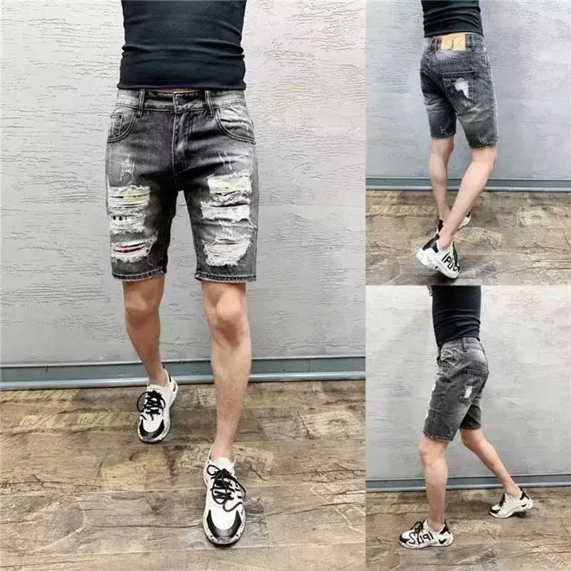 Trendy Denim Shorts For Men 2023 Summer Thin Style Casual Mid Waist Versatile Fashionable Hole Breaker PantsX240914