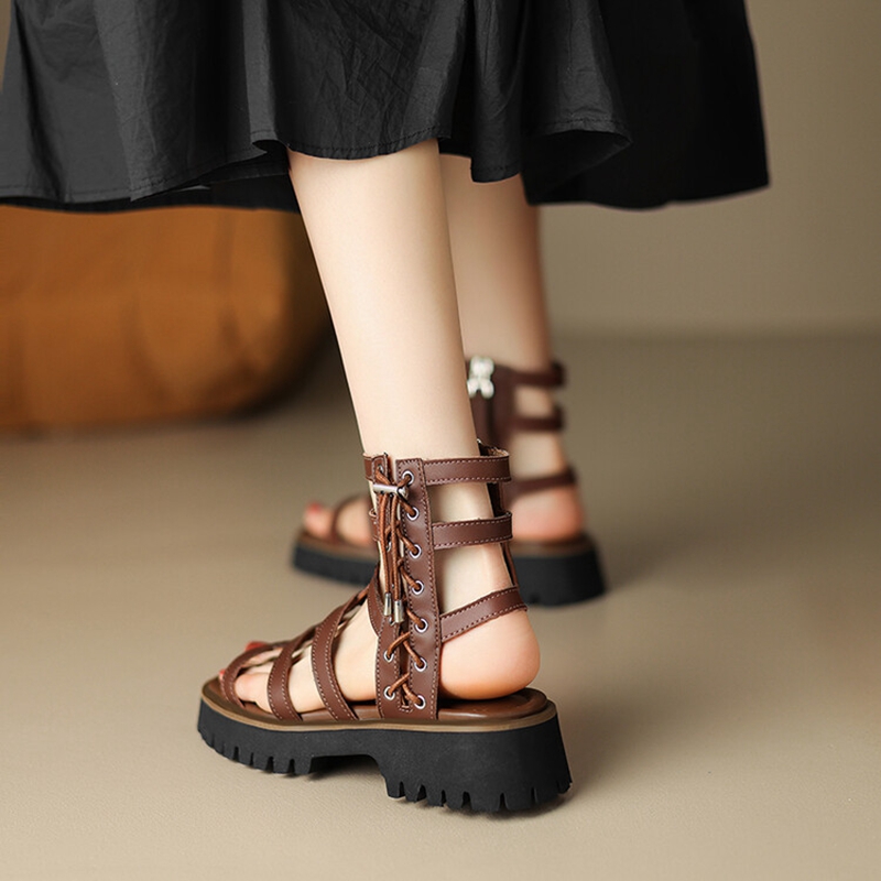 2025 new Boots Summer Split Leather Open Toe Gladiator Women Thick Heel Designer Sandals Roman Platform Shoes b13d