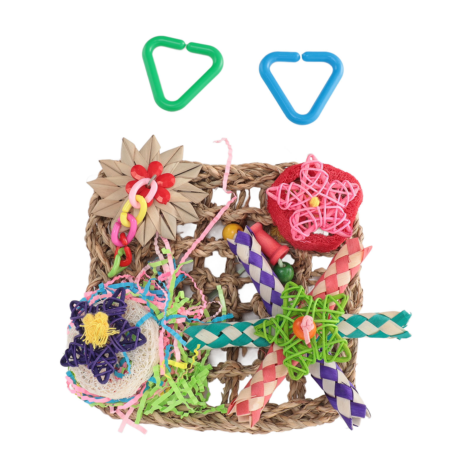 Bird Foraging Wall Toy, Edible Woven Climbing, Hammock Mat with Colorful Chewing Toys for Parrot Lovebirds Parakeets Budgerigars