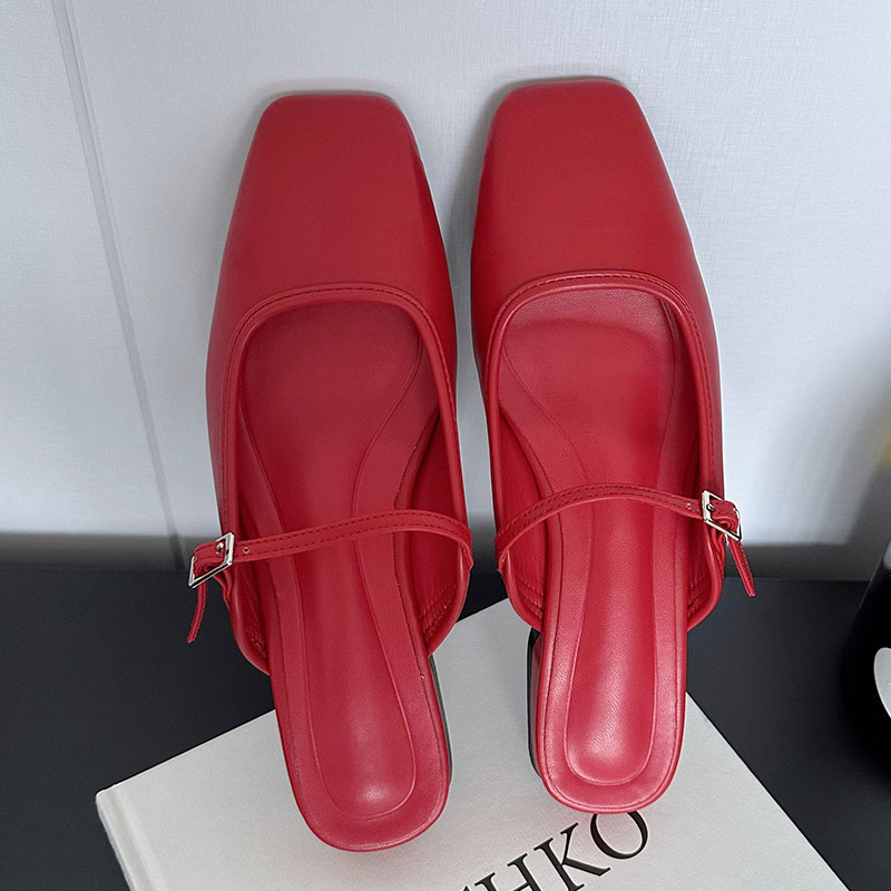 Female New Designer Fashion Square Toe Ladies Sandals Red Footwear Flats Slippers Mules Shoes New For Women 00dd