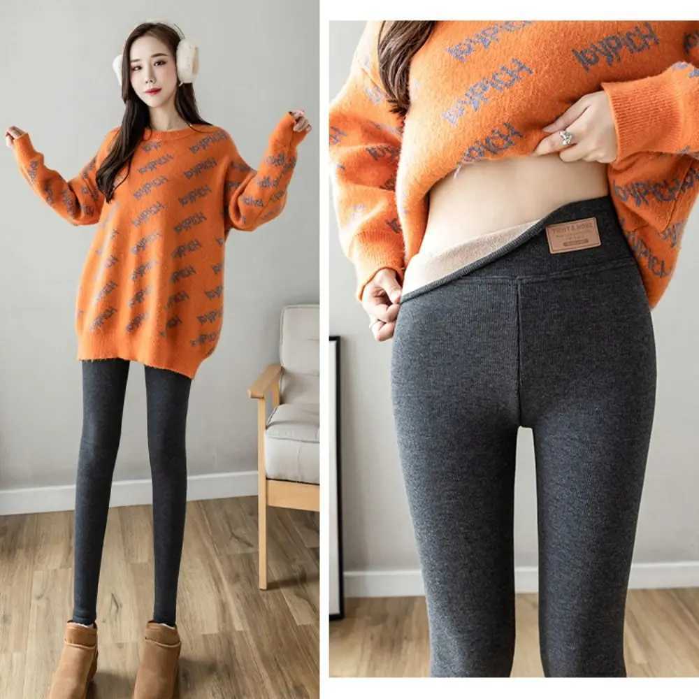 Fashion Letter Women Leggings Thickened Autumn Winter Long Pants Slim Fit Warm Fleece PantsX240914